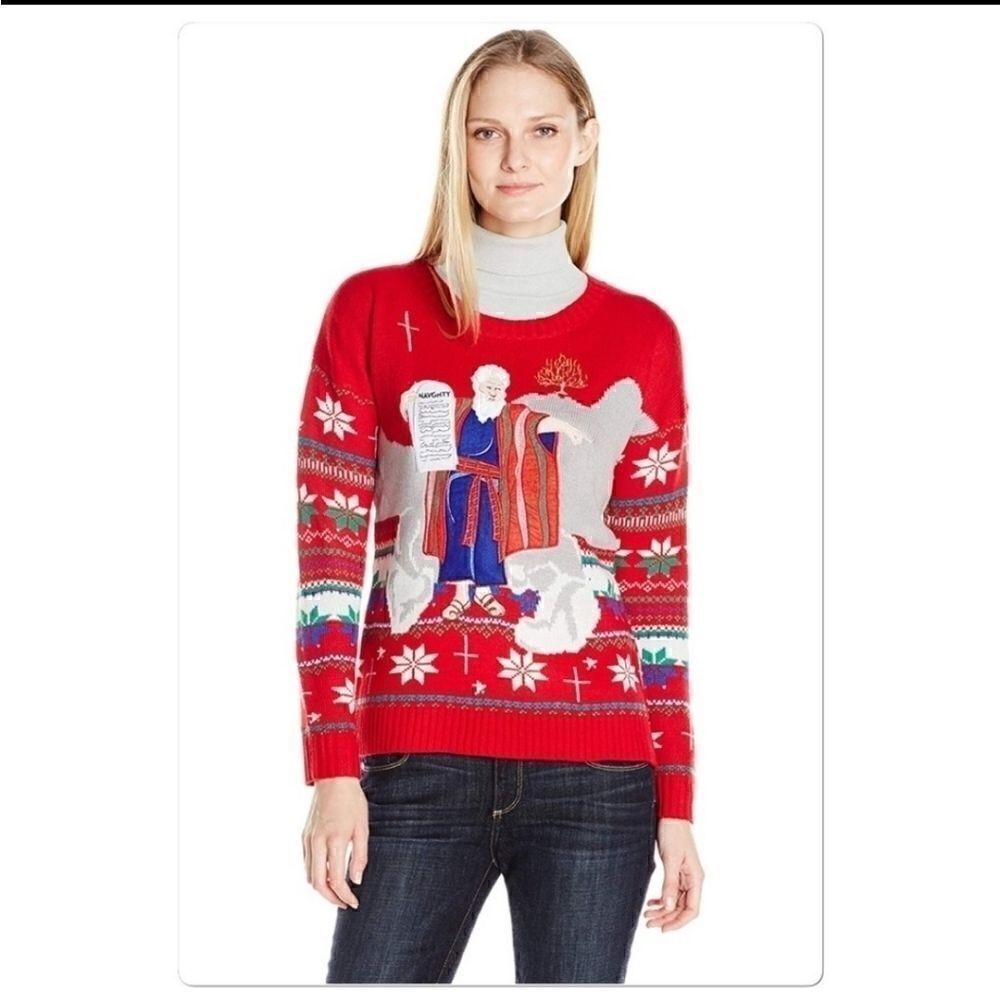 Moses Naughty Ugly Christmas Sweater Size Medium